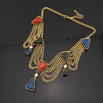UKEN Vinobraní Zlatý Řetěz, Trojúhelník Pryskyřice Korálky Přívěšek Náhrdelník Pro Ženy Prohlášení náhrdelník Náhrdelník Módní Šperky N2706