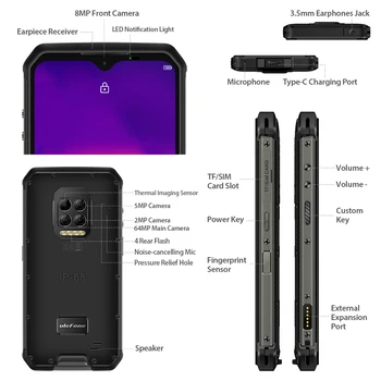 Ulefone Brnění 9 Robustní Mobilní Telefon Termální Kamera pro Android 10 Smartphone Helio P90 Octa-core 8 GB+128 GB Mobilní Telefon 6600mAh 64M