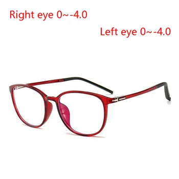 Ultra-lehké TR90 Student dioptrické Brýle Muži Ženy Retro Oválné Skončil Krátkozrakost Brýle Červená/Černá/Fialová Rámu 0~-4.0