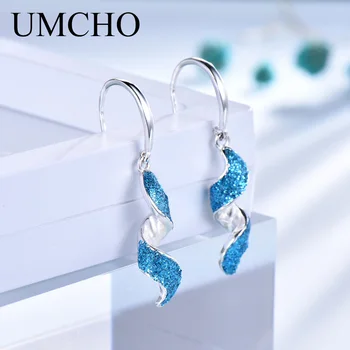 UMCHO Elegantní 925 Stříbrný Modré Flitry Náušnice pro Ženy Výročí Narozenin Dárky Jemné Šperky Dekorace