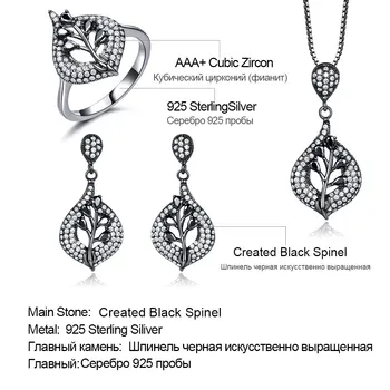 UMCHO Kapka Vody Černé Spinel Drahokam Šperky 925 Mincovní Stříbro Náušnice Prsteny Náhrdelníky Pro Ženy Módní Dárek S Řetězci