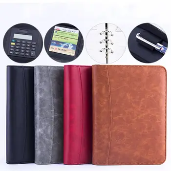 Umělé Kůže na Vědomí, Knihy, Padfolio A5 s Kalkulačkou, Zip, Pořadač, Notebook Briefcase File Výkonné Složky Spirála Cestovní NoteBook