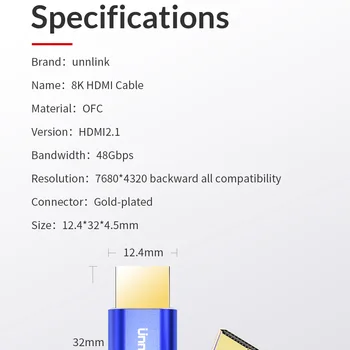 Unnlink HDMI-kompatibilní 2.1 Kabel 1,8 M 8K@60Hz 4K@120 hz 2K@144Hz HDR 48Gbps HDCP2.2 7.1 pro Splitter Přepínač PS4 TV xbox Počítač