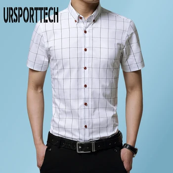 URSPORTTECH Kostkované Tričko Mužů Letní Krátký Rukáv Slim Fit Kostkované Košile 2020 Letní Camisa Sociální Masculina Košilku Homme