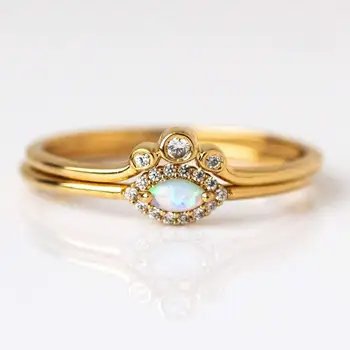Us velikost 5 6 7 8 sada 2 ks svatební zásnubní prstýnky barva Zlata roztomilý krásný opál kámen oční cz malé tenké kroužky