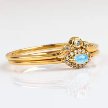 Us velikost 5 6 7 8 sada 2 ks svatební zásnubní prstýnky barva Zlata roztomilý krásný opál kámen oční cz malé tenké kroužky
