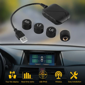 USB Auto TPMS pro Android Auto Rádio Přehrávač USB 3.0 Auto Pneumatiky Monitorování Tlaku Čidlo Cigaretového Zapalovače Bezpečnostní systém Varování