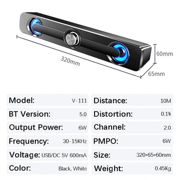 USB Bluetooth Reproduktor Zvuk 10W Přenosný Bezdrátový Reproduktor Hrát a Handsfree pro Party Doma Pláž Cestovní-Černý Bluetooth Mluvit