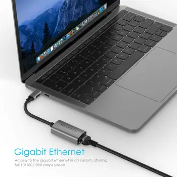 USB C to Gigabit Ethernet Adapter, 1000M RJ45 LAN Síťový Adaptér Kompatibilní MacBook Pro (Thunderbolt 3),2018 Pro iPad/Mac Air