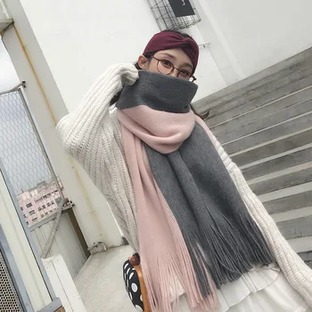USPOP Nové zimní šátek ženy dlouhý střapec šátky velký šátek barva blokování patchwork teplé šálu
