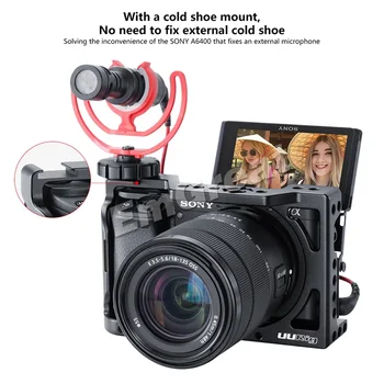 UURIG A6400 Fotoaparát Klec Vlog Bydlení Cage Mount pro Sony A6400 VLOG se Selfie Držadlo s Studené Boty pro Mikrofon Vyplnit Světlo