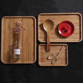 V japonském stylu dřevěný akácie náměstí snídani talíř, chléb, talíř, talíř, čaj, talíř, nádobí, talíř plný dřeva, ovocný talíř
