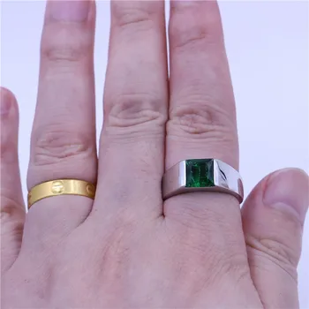 Vecalon Jemný Zelený Kámen Muži kroužky Princezna vyjmout 3ct 5A Zirkony Cz 925 mincovní stříbro Zásnubní svatební Kapela prsten pro muže