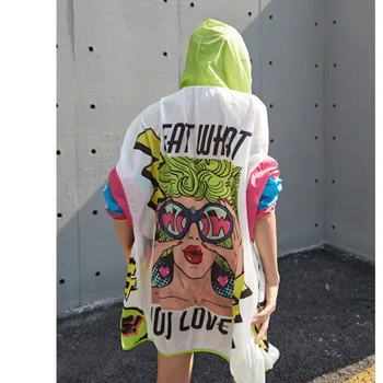 Vefadisa Plus Velikost Karikatura Charakter Tisk Ženy UV-důkaz Kabát, v Létě Opalovací krém Bunda 2020 Kabát s Kapucí pro Letní Sport QYF2679