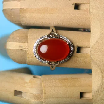 Velkoobchod Módní Šperky Červený achát Euro-Americké Speciální Stříbrný pozlacený Dutý prsten pro Ženy funkce namour kouzlo Dárek