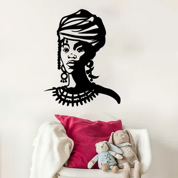Velká Černá Dáma Africe Krásná Dívka Samolepka Na Zeď Make-Up, Vlasy, Nehty Salon Kmenové Žena Zeď Obtisk Ložnice Vinylové Home Decor