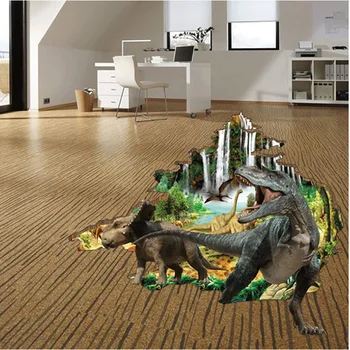Velké 3D Dinosaur Patře Nálepka Obývací Pokoj TV Pozadí Samolepky na Zeď dětský Pokoj Tyrannosaurus Dekor Mural Art Plakáty