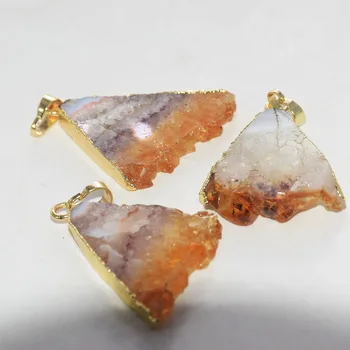 Velké Syrové Přírodní Plátek Žluté Crystal Stone trojúhelník přívěsek pro ženy šperky 2020 zlacení quartz citríny kameny