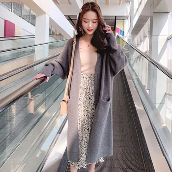 Velké velikosti dámské tuku mm2020 podzim a v zimě nový svetr dámský dlouhý pletený svetr korejské dlouhým rukávem dámský kabát