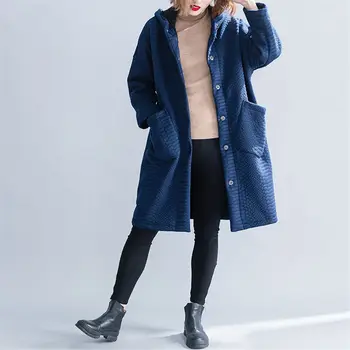 Velké Velikosti Oblečení Podzim Zimní Kabáty A Bundy Ženy Dlouhé Korean Volné Zahustit Plus Samet s Kapucí, Ležérní Bunda Cocoon f129