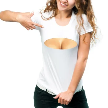 Velký Prsa Sexy Žaludek Pack Abs Print T Shirt Ženy Krátký Rukáv Letní Kreativní Vzor Legrační Žena Modální Topy Plus Velikost
