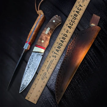 VG10 Damašek Oceli Lovecký Nůž od TURENZ Full Tang Pevnou Čepelí, Nůž Přežití Nože Camping Nástroje Ruční Rovné nože