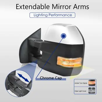 Vhodné pro Ford F150 Pickup 2016 2017 2018 2019 Chrome Tažné Zrcadla s 8 Pin Konektor Napájení Nastavení Zrcadla
