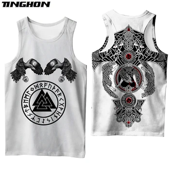 Viking symbol Tetování Raven 3D Tištěné pánské tričko vesta Harajuku Módní bez Rukávů T-shirt letní streetwear Unisex tílka 02