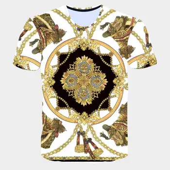 Vintage 3D Zlatý Řetízek Tisk Barokní Značky T-shirt 2020 Letní Styl Krátký Rukáv Luxusní Royal Pánské Oblečení Hip Hop Topy Tees