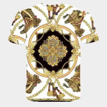Vintage 3D Zlatý Řetízek Tisk Barokní Značky T-shirt 2020 Letní Styl Krátký Rukáv Luxusní Royal Pánské Oblečení Hip Hop Topy Tees