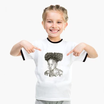 Vintage Africké malá černá holka print t-shirt roztomilý melaninu tričko letní děti tričko bílý top pro dívky dětské oblečení