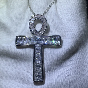 Vintage ANKH Cross Přívěsek AAAAA zirkon 925 Sterling silver Řetězce, Kříž Přívěsek Náhrdelník pro Ženy, Muže, Svatební šperky, Dárkové