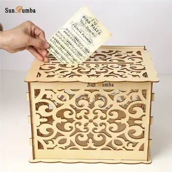 Vintage DIY Svatební Card Box se Zámkem pro Dar Peníze Box se Slotem kteří Chtějí Dobře krabice, Obálky, Krabice Rustikální Svatební Dekorace