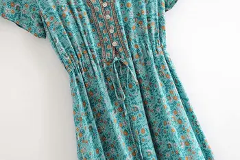 Vintage elegantní ženy bat rukáv Květinové tisk beach Bohémské maxi šaty Dámské V krku Střapec Letní Boho šaty vestidos