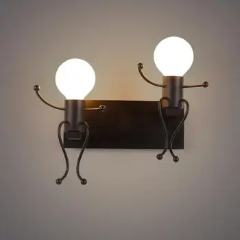Vintage Kovové LED Nástěnné Lampy Kreativní Ložnice Noční Nástěnná Svítidla 1/2 Hlavice Průmyslová Dekor Černá/Bílá/Červená Žehlička Wandlamp