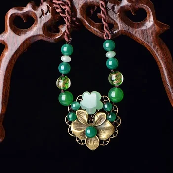 Vintage náhrdelník Náhrdelník Ženy Etnické Crystal náhrdelník Stone Flower Maxi Svetr Přívěsek Náhrdelník Lano Řetězec Módní Šperky 2019