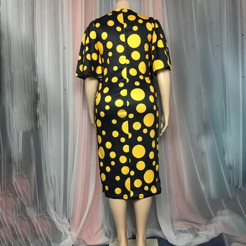 Vintage plus velikosti oblečení pro ženy 3XL 4XL 5XL retro žluté polka dot tisk falre rukáv bodycon midi strany úřadu africké šaty