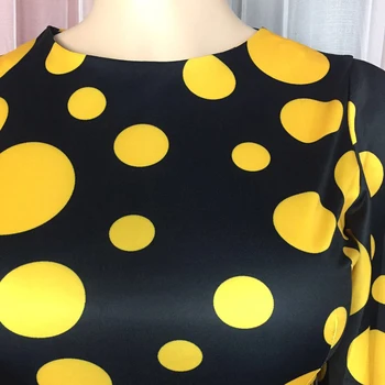 Vintage plus velikosti oblečení pro ženy 3XL 4XL 5XL retro žluté polka dot tisk falre rukáv bodycon midi strany úřadu africké šaty