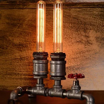 Vintage Průmyslové Tepaného Železa Stolní Světlo, Starožitné vodovodní Potrubí Steampunk Kovové Obývací Pokoj, Bar, Kavárna, Stolní Lampa v Rez