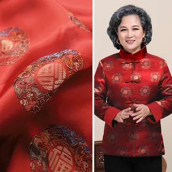 Vintage simulace hedvábí saténové tkaniny žakárové oblečení materiál pro šití cheongsam a kimono diy šev oděvu