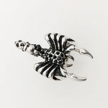 Vintage stříbrné barvy Scorpion prsteny pánské Black CZ kameny z nerezové oceli pohodě zvířat scorpion kroužky BKRG0001