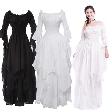 Vintage Viktoriánské Středověké Renesanční Šaty Černé Gothic Šaty Ženy Cosplay Halloween Kostým Ples Princezna Šaty Plus Velikosti 5XL