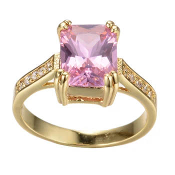 Vintage Ženy Růžový Crystal Stone Šperky Kouzlo Zlaté Barvy, Tenké Snubní Prsteny Pro Ženy Roztomilý Nevěsta Náměstí Zirkony Zásnubní Prsten