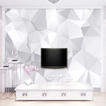 Vlastní 3D Nástěnné Malby Tapety Bílá Šedá Geometrické Moderní Obývací Pokoj TV Pozadí tapety Home Dekor Papel De Parede 3D