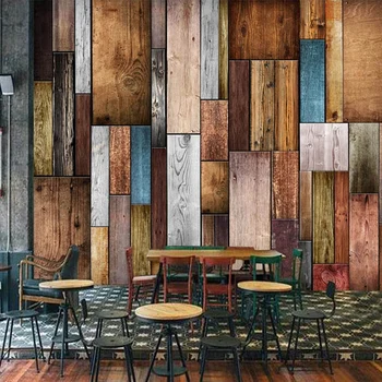 Vlastní 3D Nástěnné Malby Tapety Home Decor Retro Nostalgické Barevné Dřevěné Desce Cafe Restaurant Obývací Pokoj Nástěnné Malby