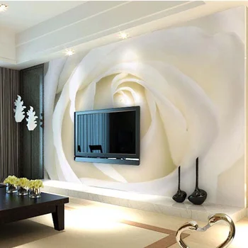 Vlastní Foto Nástěnné Moderní Minimalistický 3D White Rose Non-tkané Tapety Pro Obývací Pokoj Pohovka 3D Pozadí Zeď Tapety nástěnné Malby