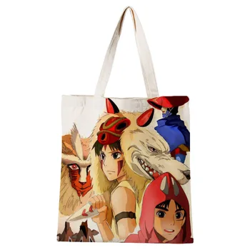 Vlastní Princezna Mononoke Plátno Tote Bag Bavlněné Tkaniny Rameno Shopper Tašky pro Ženy, Eko Skládací Opakovaně Nákupní Tašky