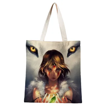 Vlastní Princezna Mononoke Plátno Tote Bag Bavlněné Tkaniny Rameno Shopper Tašky pro Ženy, Eko Skládací Opakovaně Nákupní Tašky