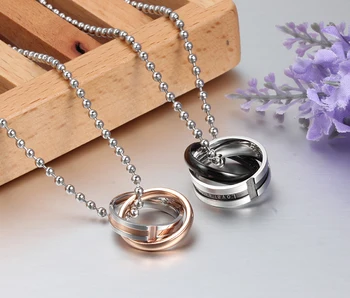 Vnox Nekonečná láska pár náhrdelník s přívěskem z nerezové oceli, dvojitá smyčka páry pro svatební vánoční šperky
