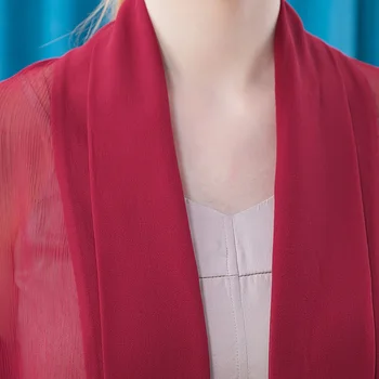 VOA hedvábný šátek tričko jednobarevné kravaty micro-perfektní sedmi-rukáv kyvadlo vidlice střední délky módní kabát žena WJ711